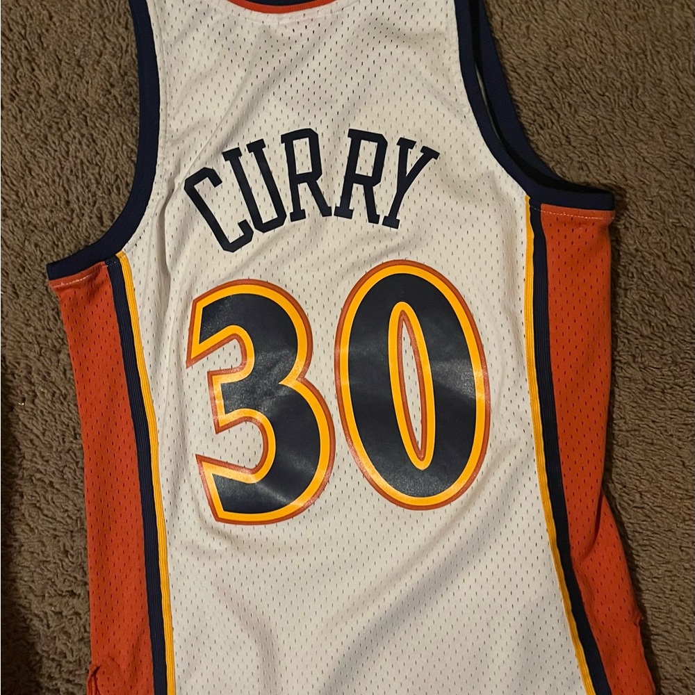 Mitchell & Ness White Jersey with Orange and Blue Stripes - Picture 2 of 6